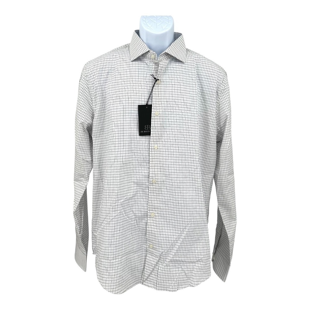JB Britches Dress Shirt White Windowpane Plaid Button Down Men's 16 32/33 NWT